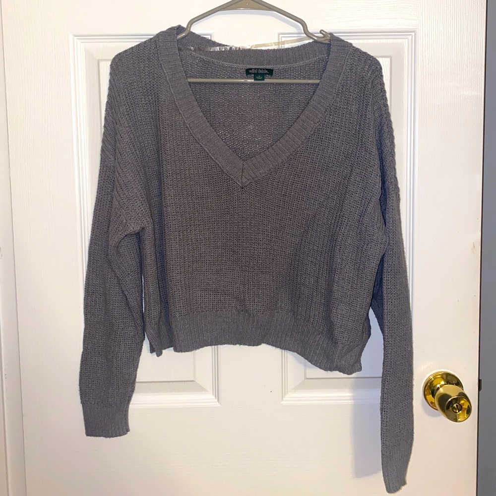 Gray V Neck Sweater